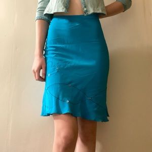 blue flowy midi skirt